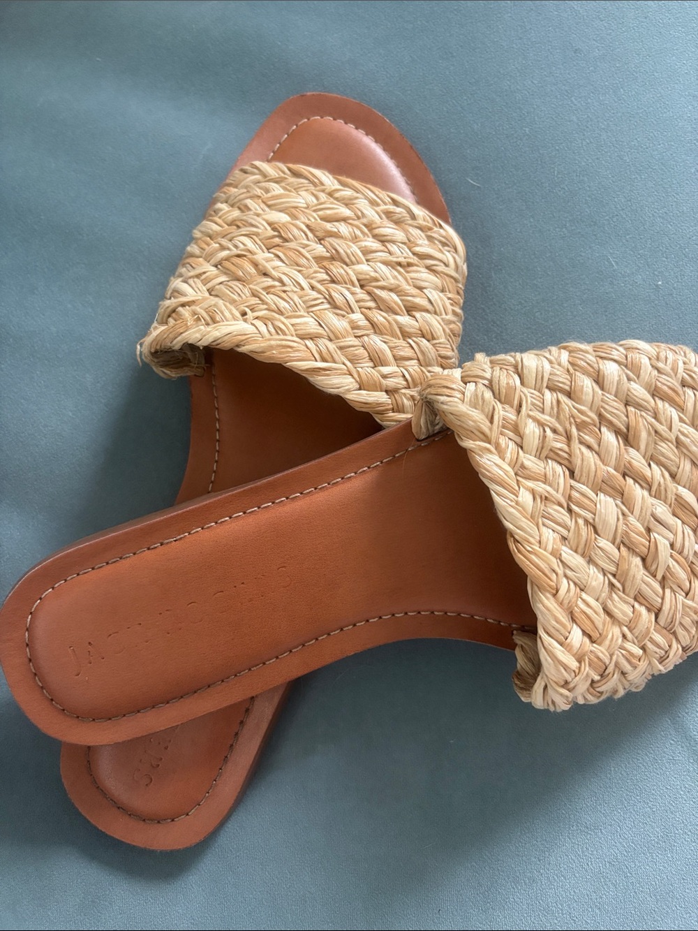 Jack Rogers Braided Raffia Slide Sandals in Natural and Tan - Picture 3 of 3